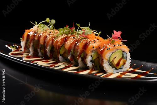 Creative sushi fusion with international influences, allowing space for a note on culinary fusion