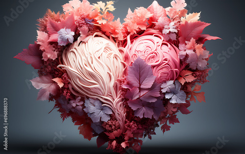 A view of love with a pastel background and heart shape with flowers photo