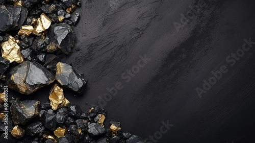 Black and gold stone banner with nuggets.