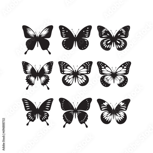 Celestial Butterflies: Set of Butterfly Silhouette, Ethereal Flight, and Cosmic Nature Wonders in Detailed Shadows  © Vista