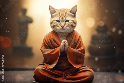 Buddhist cat, funny cat with folded paws