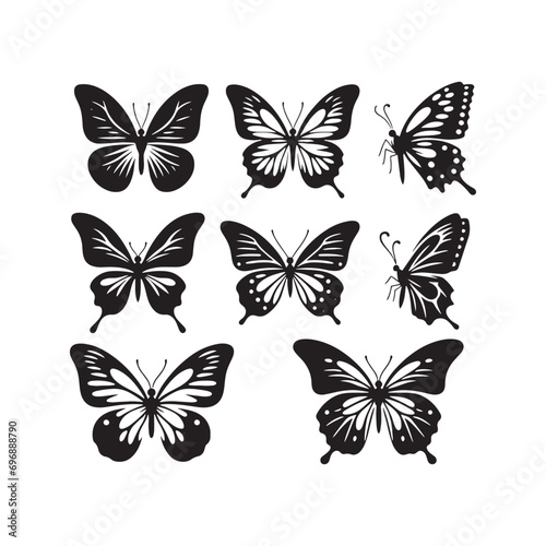 Set of Butterfly Silhouette: Graceful Winged Beauties, Fluttering Elegance, and Delicate Insect Shadows for Design Inspiration  © Vista