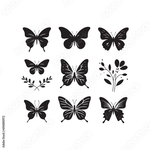 Set of Butterfly Silhouette: Springtime Soiree, Floral Symphony, and Delicate Winged Dancers in Graceful Shadows  © Vista