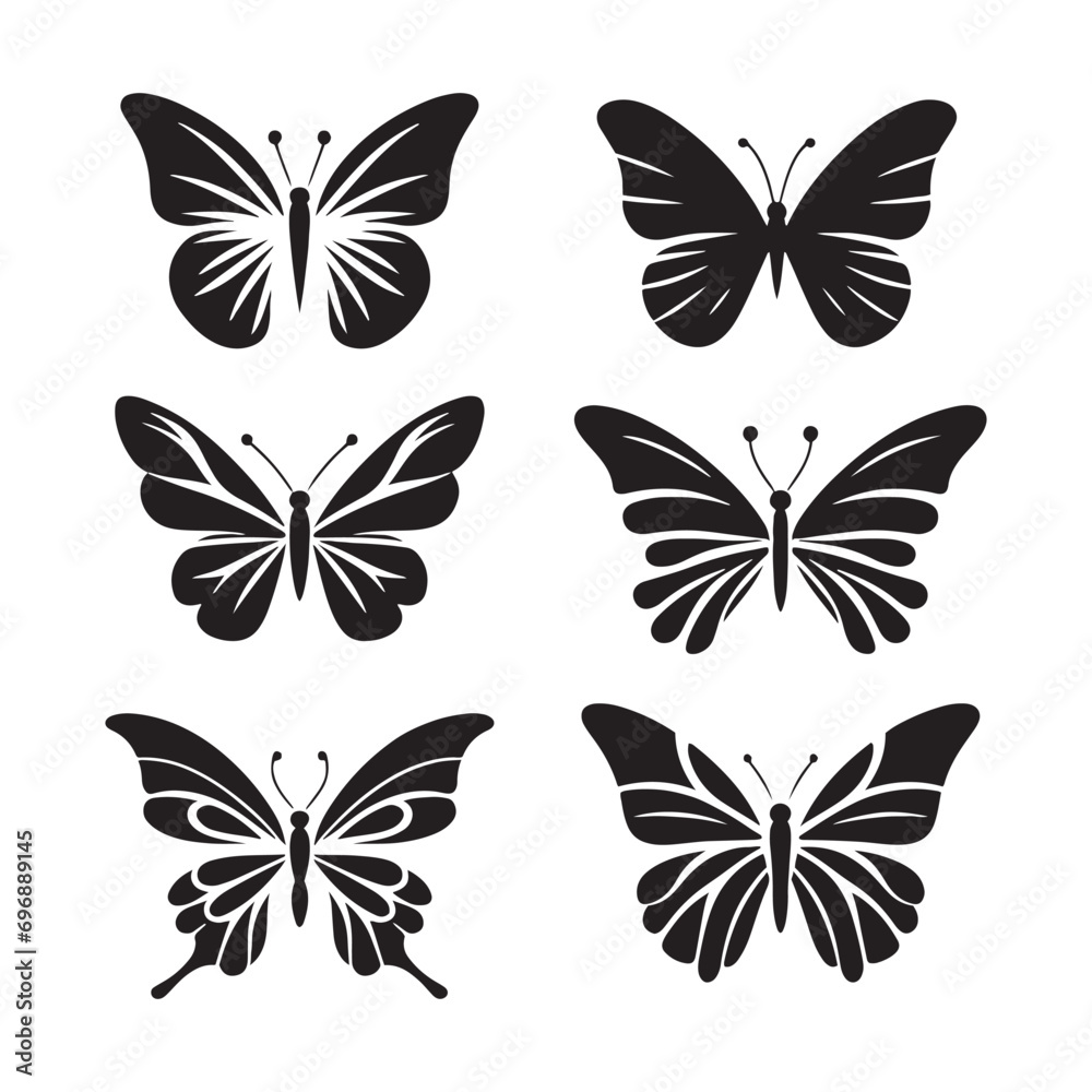 Ethereal Garden Whispers: Set of Butterfly Silhouette, Whispering Wings, and Enchanting Nature Forms
