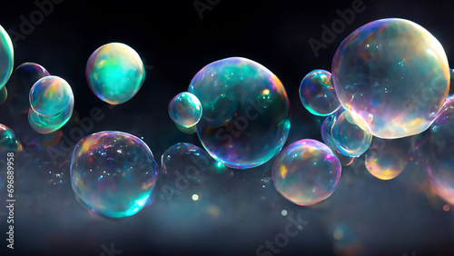 Wallpaper with a macro view of colorful abstract bubbles on a dark background.