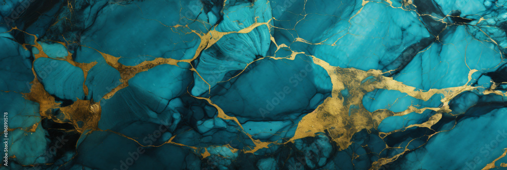 Polished turquoise marble texture background with cracked gold veins details, space for text Polished turquoise marble texture background with cracked gold veins details, space for text