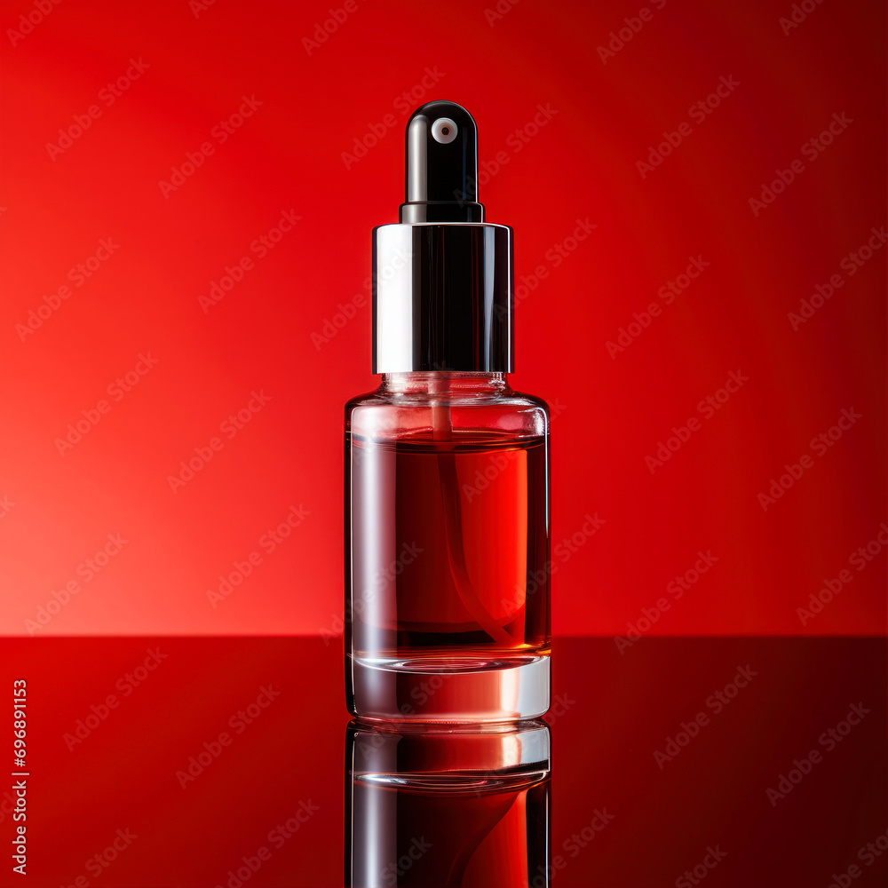 Perfume bottle on a red background. Perfume bottle on a red background.
