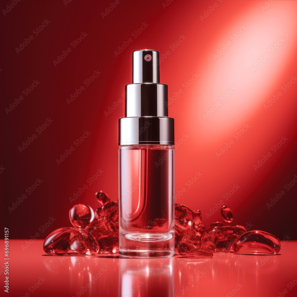 perfume bottle on a red background perfume bottle on a red background