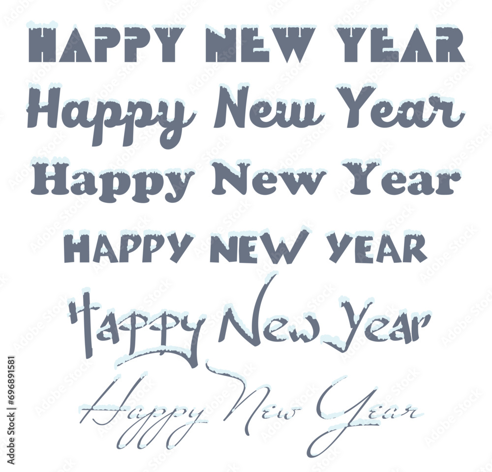 Festive attributes. A set of inscriptions for the holiday with the new year. The inscriptions are decorated with snow on top. Festive attributes. A set of inscriptions for the holiday with the new year. The inscriptions are decorated with snow on top.