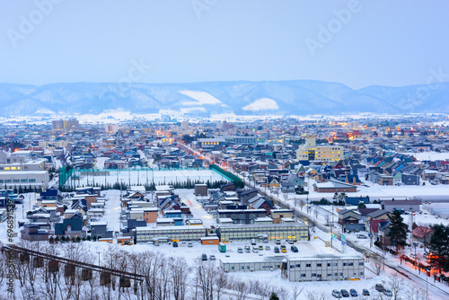 Furano, Hokkaido, Japan Town Skyline in Winter photo