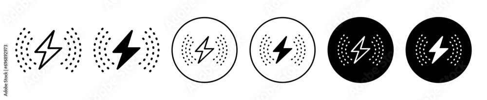Wireless charging icon. electric wireless mobile smart phone recharge technology through wifi signal power symbol sign. electrical charging pad or charger device vector.  - obrazy, fototapety, plakaty 