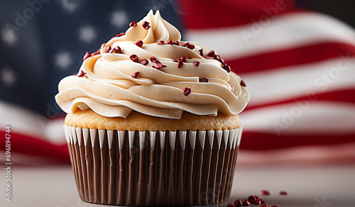 Cupcake with the American flag background. photo