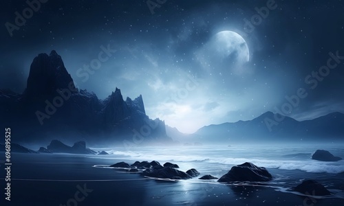 Night Landscape Of The Calm Sea Near The Shore © Lightning Traveler