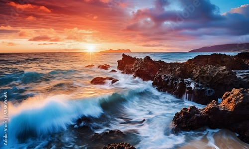 Sea Waves On The Background Of A Beautiful Sunset © Lightning Traveler