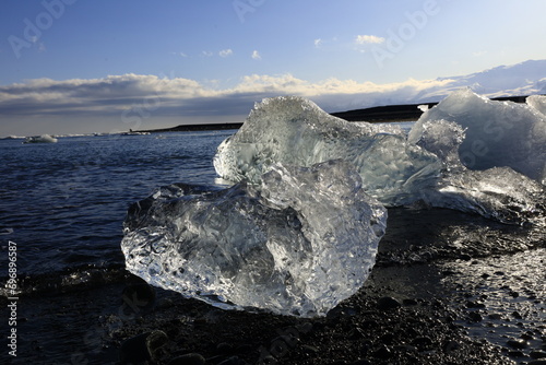 View on a iceberg on the Diamond Beach located south of the Vatnajökull glacier between the Vatnajökull National Park and the town of Höfn
