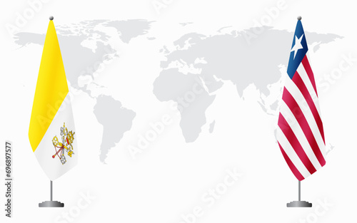 Vatican and Liberia flags for official meeting