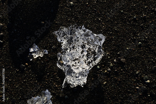 View on a iceberg on the Diamond Beach located south of the Vatnajökull glacier between the Vatnajökull National Park and the town of Höfn