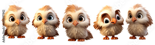 Set of 3d baby eagle cute multi pose, isolated on transparent or white background