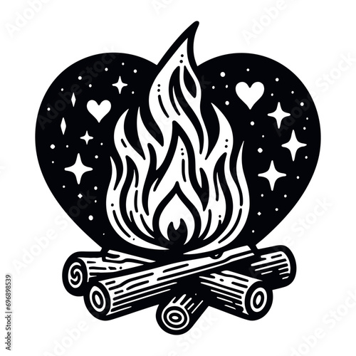 campfire in a heart shape vector sketch