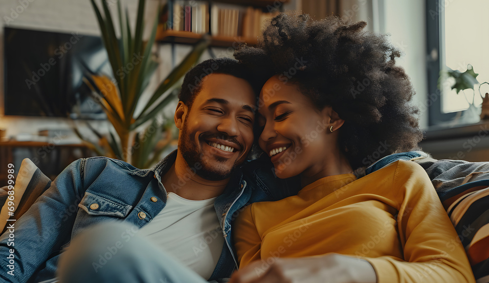 Fototapeta premium couple watching television, Valentine's Day concept