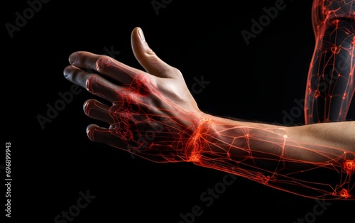 illustration of human with hand pain and wrist with carpal tunnel syndrome
