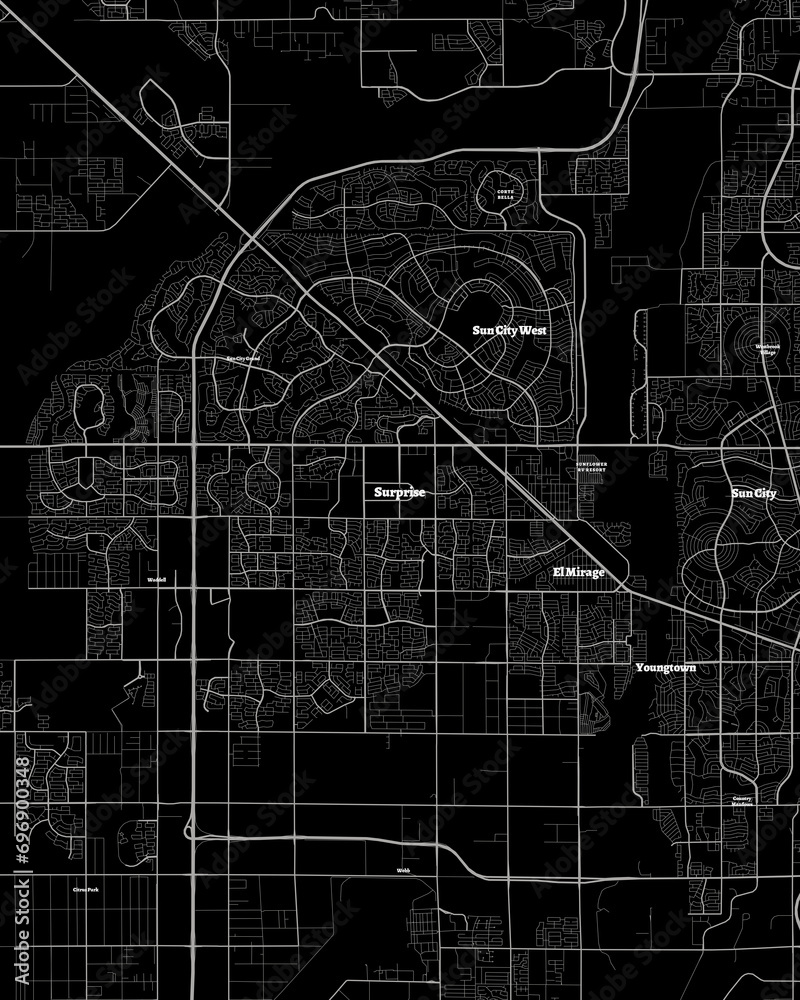 Surprise Arizona Map, Detailed Dark Map of Surprise Arizona