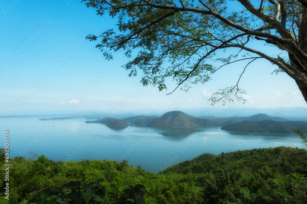 Scenery from a dam viewing point in central Thailand.