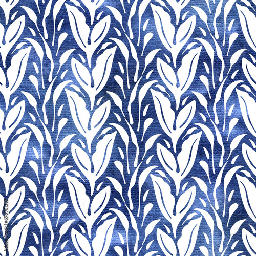 Abstract seamless pattern with watercolor drawing in doodle style.