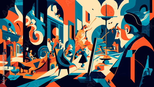 Abstract interpretations of famous paintings. vektor icon illustation