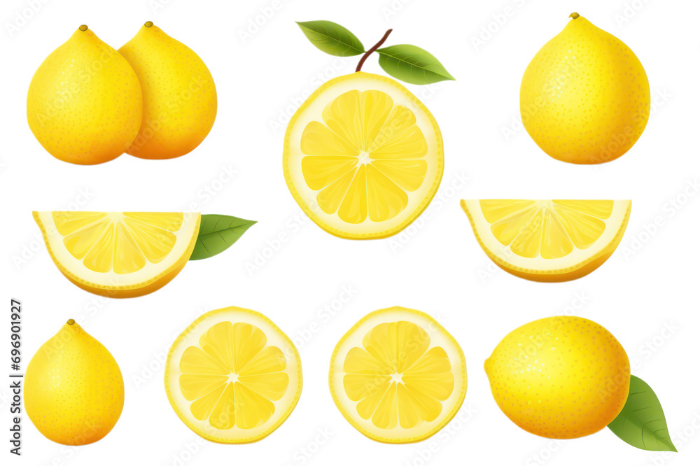 set of lemons on transparent background