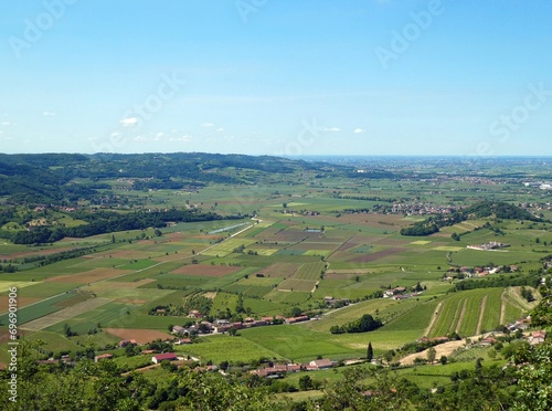 Plain landscape with cultivated fields seen from above