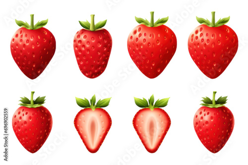 set of strawberries on transparent background