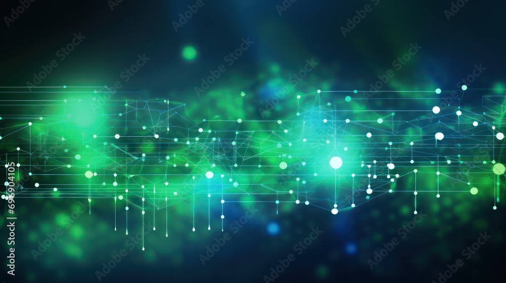 Generate a digital technology banner with a dynamic green and blue background