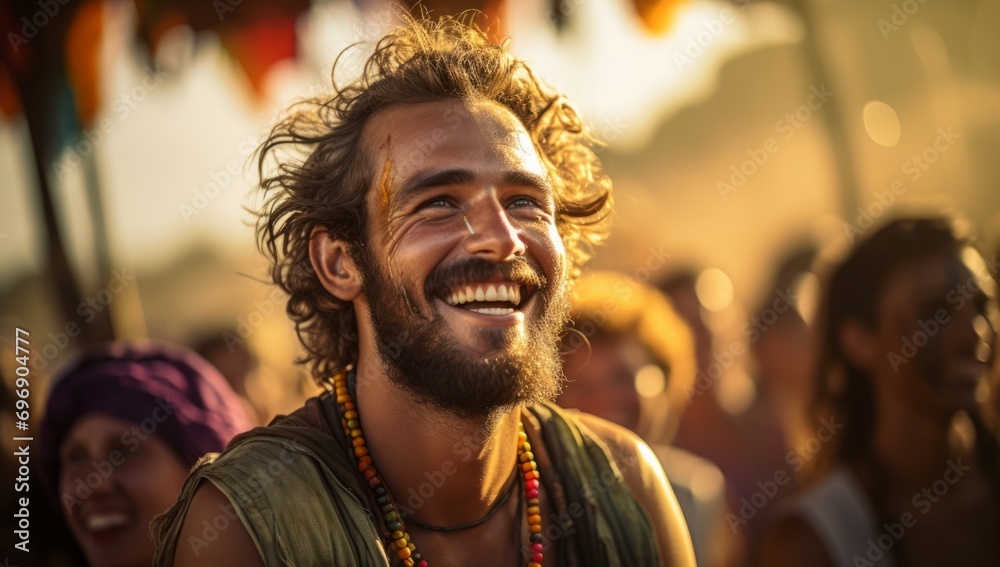 Festival Bliss: Happy Man under the Pride Rainbow Festival Bliss: Happy Man under the Pride Rainbow