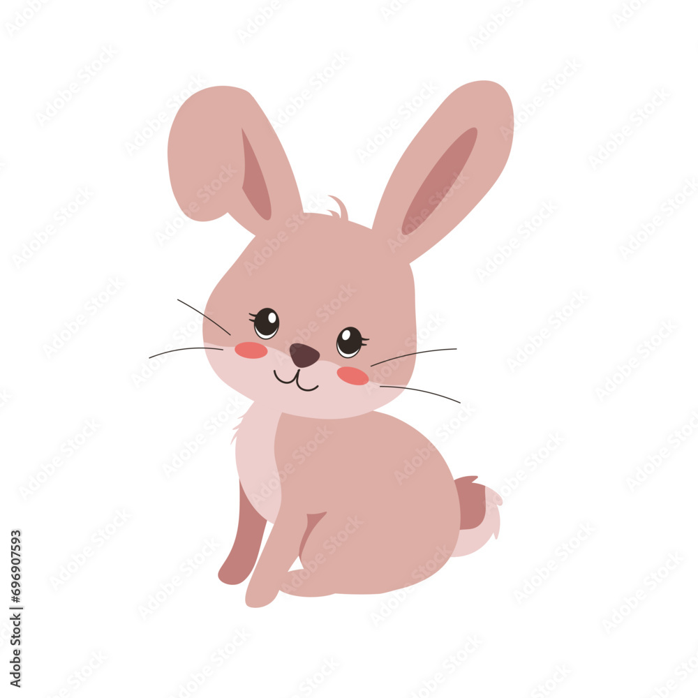 Cute cartoon rabbit. Funny fluffy gray rabbit, Easter bunny. flat cartoon, vector illustration isolated on white background Cute cartoon rabbit. Funny fluffy gray rabbit, Easter bunny. flat cartoon, vector illustration isolated on white background