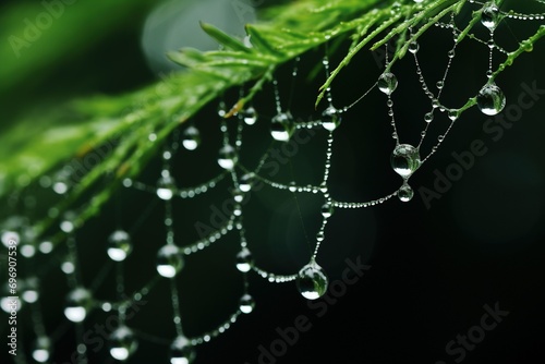 Water droplets on a spider web in nature