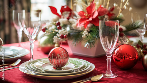 Christmas holiday family breakfast  table setting decor and festive tablescape  English country and home styling