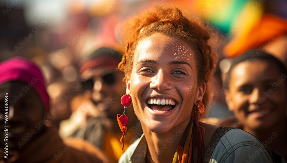 Rainbow Revelry: Women Smiling at Pride Celebration