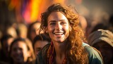 Festival of Love: Women Smiling under Rainbow Colors