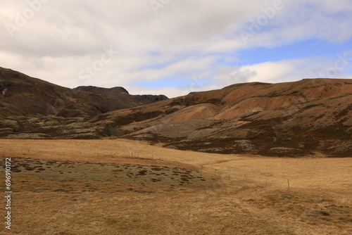 View on a mountain next to Fauskasandur in the south of Iceland, in the Austurland region photo