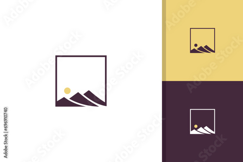 Mountain with frame logo design icon vector template