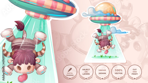UFO kidnaps a cow - cute sticker