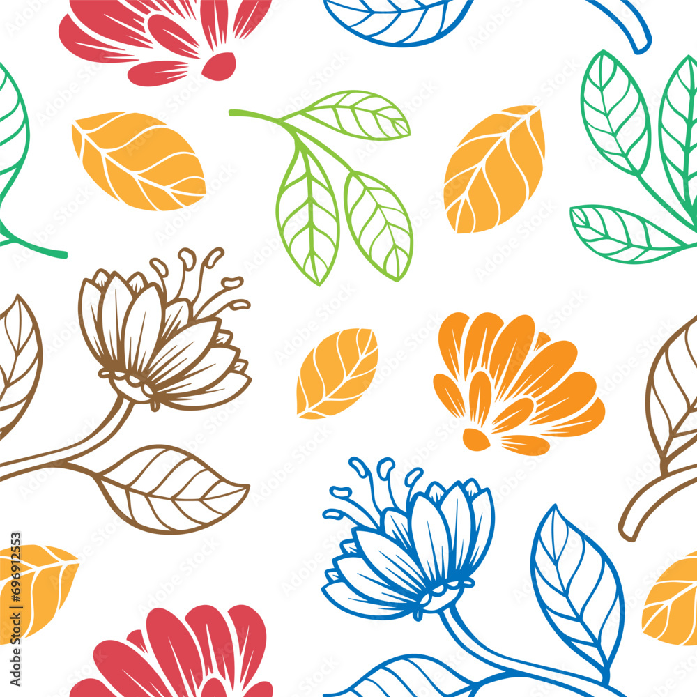 floral line art seamless pattern