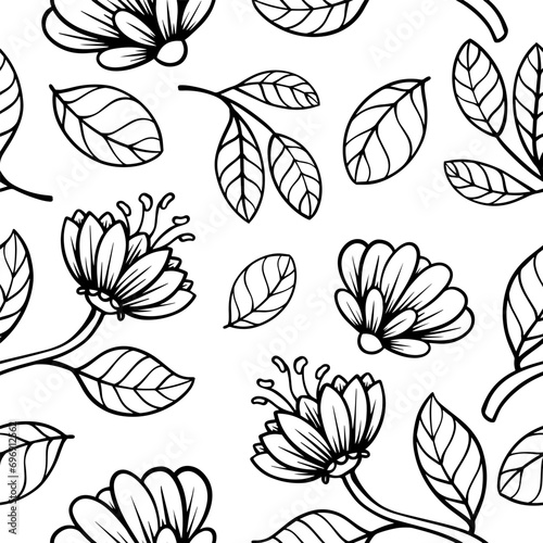 floral line art seamless pattern