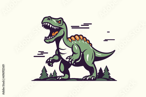 Cartoon roaring tyrannosaurus. Mesozoic era carnivorous dinosaur. Vector illustration © baobabay