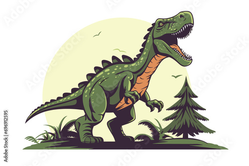 Cartoon roaring tyrannosaurus. Mesozoic era carnivorous dinosaur. Vector illustration