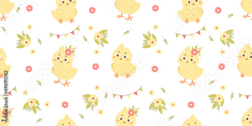 Seamless pattern with little chicks
