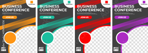 Business Conference Geometric Modern Background. Set of 4 modern simple background vector illustration flat style. Suitable for poster, cover, ads, social banner, or flyer