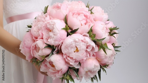 Fototapeta Naklejka Na Ścianę i Meble -  Bouquet of peonies in the hands. a bouquet of peonies. Bridal bouquet.