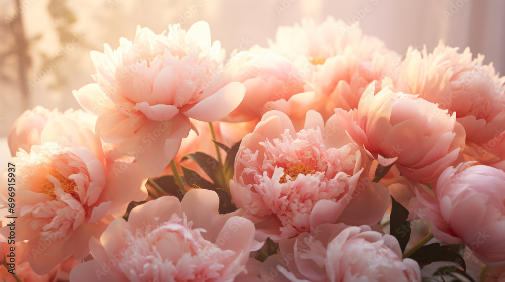 A romantic bouquet of peonies in soft light.